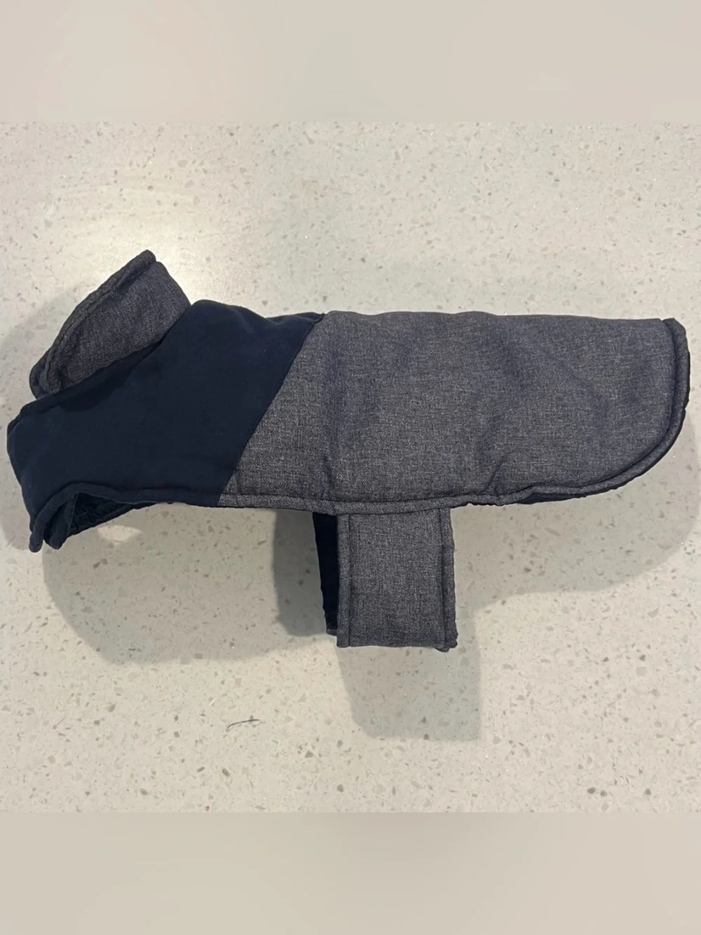 Quick & Easy Adjustable Gray & Blue Dog Jacket with Velcro Neck & Tummy Closures
